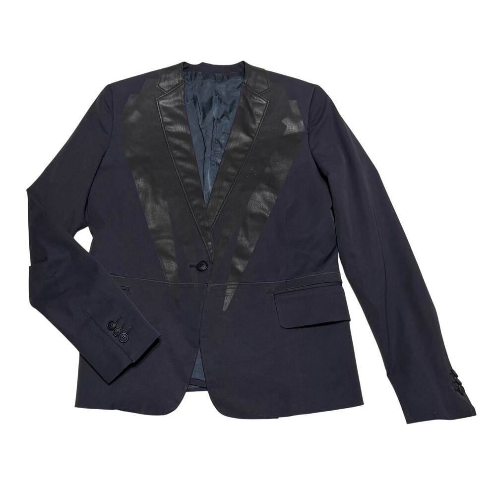 Bottega Veneta Blazer Navy Blue Black Lapel Details Cotton Blend size 40 US 4